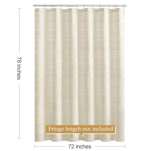 Long Boho Farmhouse Shower Curtain Set with Tassel, Linen Bohemian French Country Chic Bathroom Shower Curtain Set, Modern Striped Textured Shower Curtain 72x78 - Beige/Cream - color: Beige, size: 72"W x 78"L (Pack of 1)