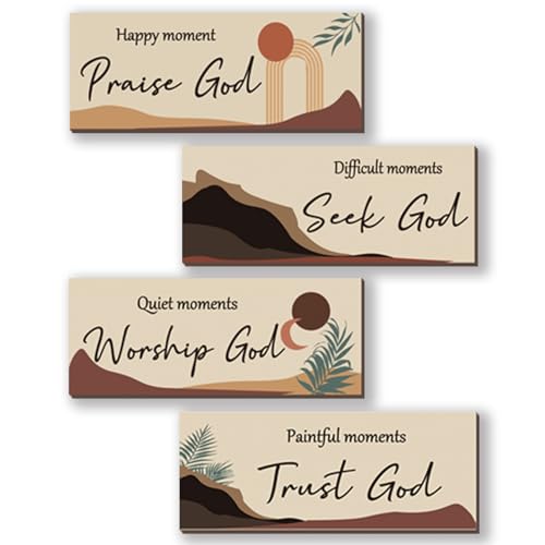 ONIZHITY 4 Pcs Boho Bathroom Decor Religious Wall Art Bible Verse Inspirational Navy Bohemian Wall Decor Rustic Wooden Christian Sign for Home Bathroom Office Bedroom Living Room Kitchen(Boho 10x4") - color: Boho