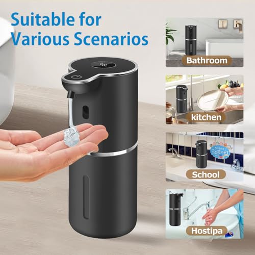 Automatic Liquid Soap Dispenser 12.8oz, Rechargeable & 6 Levels Soap Adjustable with Digital Display, Wall Mount, Waterproof, Touchless Hand/Dish Soap Dispenser for Kitchen, Bathroom, Hotel - color: Black