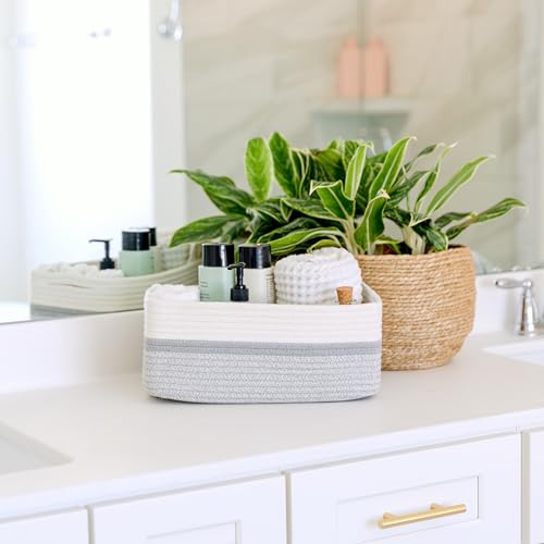 NaturalCozy 13.5”x8.5”x5.5” Storage Baskets for Shelves 3 Pack | Cotton Rope Woven Small Baskets for Organizing | Small Storage Bins for Nursery, Bathroom, Closet, Cube Shelf, Decorative, Gift - color: Off White & Gray & Mixed Gray, size: 13.5" x 8.5" x 5