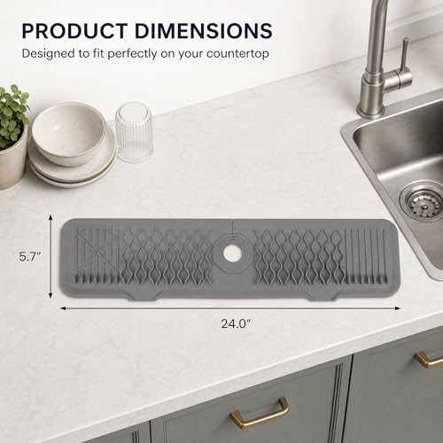 Longer Faucet Mat for Kitchen Sink Splash Guard, Kitchen Sink Mat, Kitchen Sink Splash Guard, Kitchen Sink Area Behind Faucet Mat 24*5.7inch Gray - color: Gray, size: 24" x 5.7"