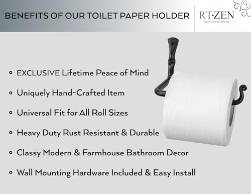 RTZEN Bathroom Toilet Paper Holder - Handcrafted Rustic Wrought Iron Wall Decor Toilet Roll Holder - Black Matte Wall Mount Bar for Modern Farmhouse Bathroom Decor - style: Classic
