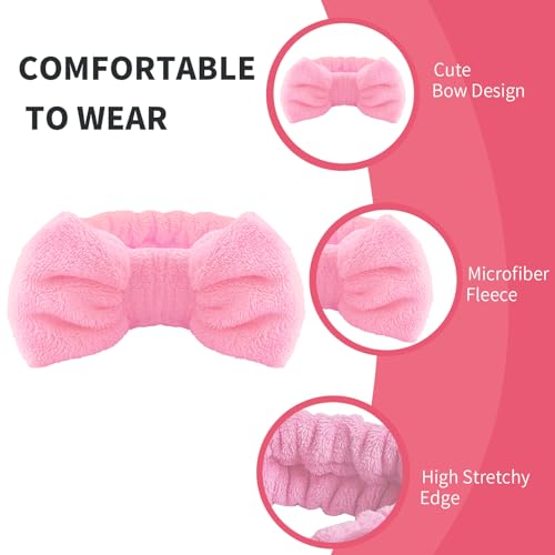 WSYUB Pink Spa Headband and Wristband Set for Face Washing - color: Pure Pink