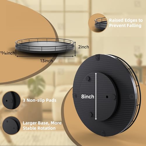 13" Lazy Susan Turntable Organizer for Table Top, Round Wooden Lazy Susan for Cabinet Kitchen Decor Centerpieces Coffee Table, Storage Condiments Spices, Bathroom Vanity Tray for Soap, Black - color: Black, size: 13"