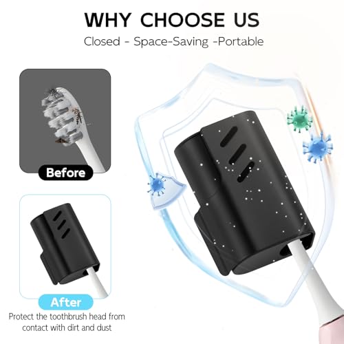 2PCS Aluminum Toothbrush Head Caps, Travel Toothbrush Top Cover, Portable Protector Clip Pod Fits Most Manual and Electric Toothbrush Heads for Household Traveling, Camping, School, Business - Black - color: Black-2pcs