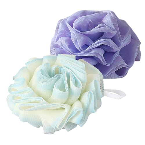 Premium 2-Pack Gradient Loofah Sponges for Women＆Men and All Skin Types＆Luxury Spa & Bath Exfoliator, Premium Exfoliating Shower and Bath Sponge Set - Purple＆Blue - style: 【Gradient】Purple＆Blue