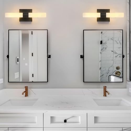 KUZZULL Wall Sconces Set of Two Matte Black Modern Bathroom Sconces Lighting Set of 2 Frosted Glass Shade Indoor Wall Lamp Wall Mounted Lights Metal Wall Light Fixtures for Living Room Stairs - color: matte black frosted