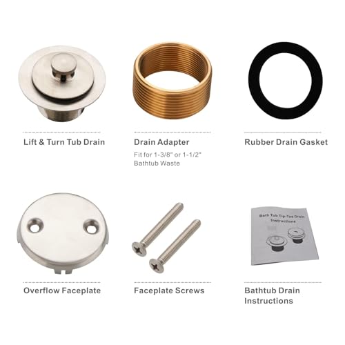 Bathtub Tub Drain Conversion Kit Assembly, Wellup Lift and Turn Twist Tub Drain Trim Kit with Two-Hole Overflow Faceplate, Brushed Nickel - color: Brushed, style: 2 Holes