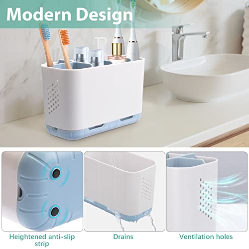 Boperzi Electric Toothbrush Holder for Bathroom Organizer Countertop, Detachable Anti-Slip Blue Toothpaste Storage Caddy 6 Slots White with Drainage Holes for Makeup Brush Razor Stand - color: Blue