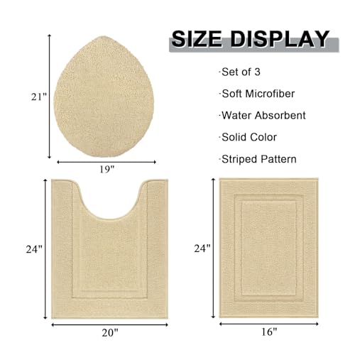 SHACOS Microfiber Bathroom Rugs Set of 3 with Toilet Lid Cover Non Slip | Washable Bath Mat Absorbent Bathroom Carpet 16"x24"+U Shape Toilet Rug 20"x24"+Toilet Lid Cover 19"x21", Beige - color: Beige, size: 16"x24"+U-Shape 20"x24"+Lid Cover 19"x21"