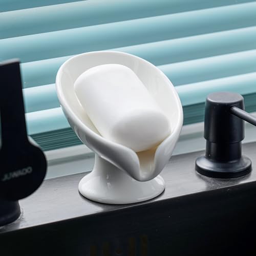 Agyiuns Soap Dish, Soap Holder Self Draining Leaf Shape Soap Dishes，White Ceramic Draining Soap Tray for Shower, Bathroom Sink, Kitchen (Small Size-White, 1) - color: Small Size-white