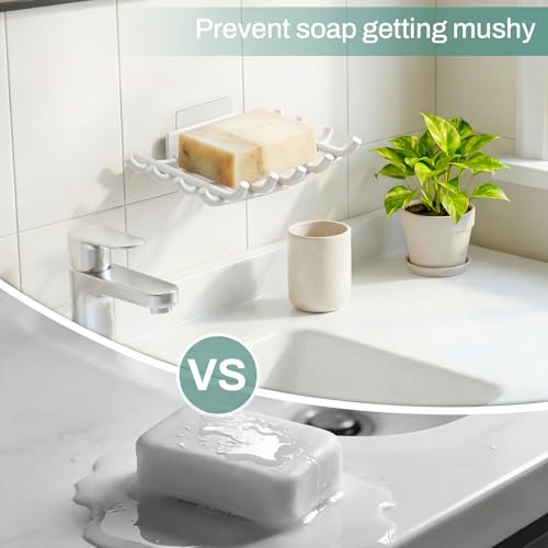 Bar Soap Holder for Shower Wall, Self Draining Plastic Bar Soap Dish Tray Container Case for Bathroom Sink, Adhesive Shower Soap Dish Holder Wall Mounted, White 2 Pack - color: White