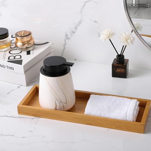 12Oz Ceramic Liquid Soap Dispenser - Modern Lotion Hand Soap Dispenser with Easy-to-Press Black Pump, Reusable and Refillable Dish Soap Dispensers for Bathroom & Kitchen, Marble Brown - color: Marble Brown, style: Liquid Pump