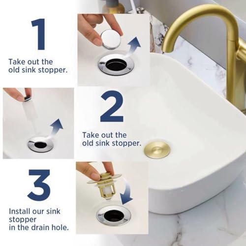 Universal 2 in 1Bathroom Sink Stopper, 1 Pack Pop Up Bathroom Sink Drain Strainer for 1.06"-1.65" Basin Drain Holes, Anti Clogging Drain Filter (Gold(s)-1p) - color: Gold(s)-1p
