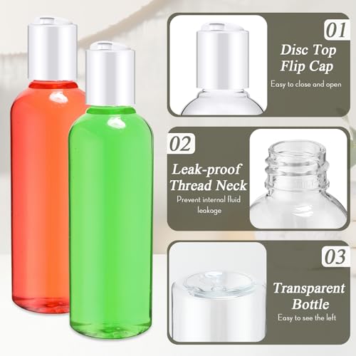 Roshtia 100 Pack 3.4 oz Travel Bottles for Toiletries, Clear Refillable Plastic Bottles with Disc Top Flip Cap, Leak Proof Empty Containers for Shampoo, Lotion, Essential Oil, Bulk Travel Size(White) - color: White, size: 3.4 oz