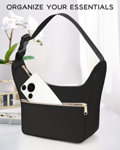 Relavel Portable Makeup Bag for Travel, Cosmetic Shoulder Bag with Removable Buckle, Compact Toiletry Organizer Storage with Accessories, Separate Makeup Brush Compartment for Daily Use - color: 03-Black, size: MEDIUM