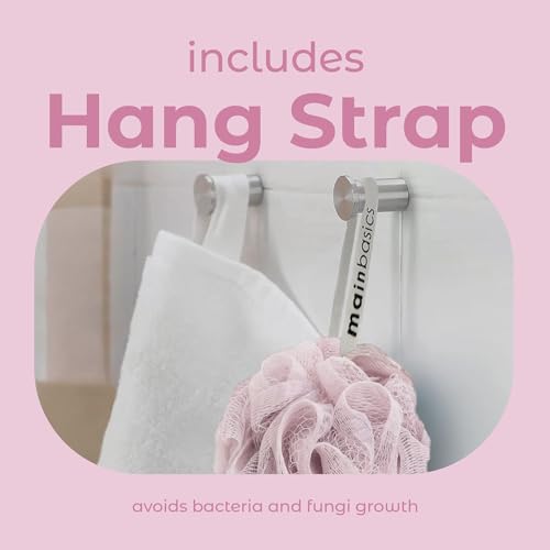 MainBasics Shower Loofah Sponge Pouf, Set of 3, Perfectly Pink | Soft Mesh Body Scrubber and Bath Sponge for Gentle Exfoliation, Rich Lather, and Everyday Shower Use - style: Perfectly Pink