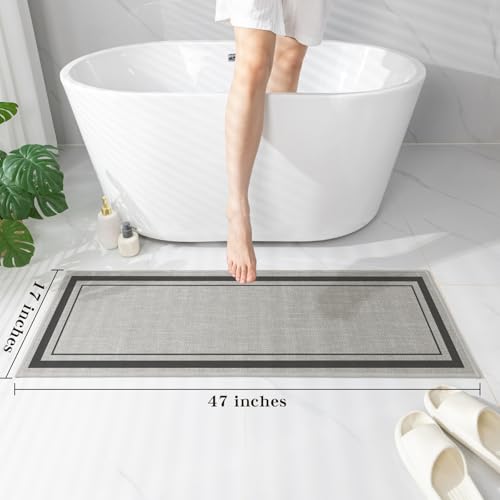 chakme Bathroom Rugs Mat 47x17, Ultra Thin Non Slip Bath Rug Runner Quick Dry Absorbent Bath Mat for Bathroom, (Dark Grey, 47"x17") - color: Dark Grey, size: Runner (47" x 17")
