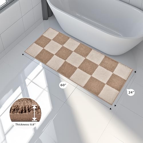 anllugs Bathroom Rugs 24" x 60", Non-Slip Extra Soft Absorbent Bath Rugs, Machine Washable Quick Dry Bath Mats for Bathroom Floor, Shower, Bathtub and Sink, Checkered Beige & Grayish Brown - color: Checkered-beige & Grayish Brown, size: 24" X 60"