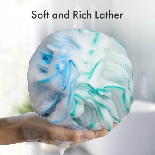 AmazerBath Charcoal Loofah Sponge, Shower Loofah 60g/PCS - Body Scrubber Loofa Set of 4 - Green, Purple & Blue, Bath Sponge for Men and Women - style: Blue-Green-Purple (60g)