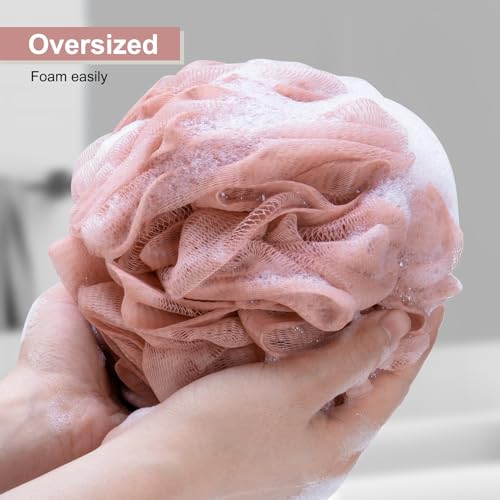 MTDLYICE Loofah Sponge XXL-100g 4 Pack, Bath Sponge Soft Mesh Shower Puff Loofah for Men, Exfoliating Body Scrubber for Women, Shower Accessories (Cherry Red) - style: 100g Cherry Red
