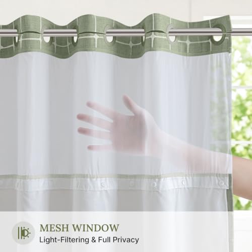 River Dream Sage Green Farmhouse Shower Curtain with Snap-in Liner, No Hooks Needed,with Magnets,with Tassels,Water Repellent&Machine Washable,36x74Inch - color: Sage Green-window, size: 36"W x 74"L (Pack of 1)
