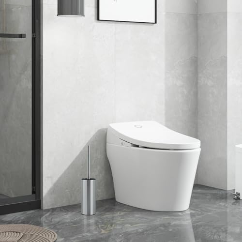 304 Stainless Steel Toilet Brush and Brush Holder Set, Circular Floor Toilet Brush Holder, Long Handle, Bathroom Heavy-Duty Cleaner, High-End Cylinder Wall, 2 Brush Head (Brushed) YIGUANXIN - color: H-brushed