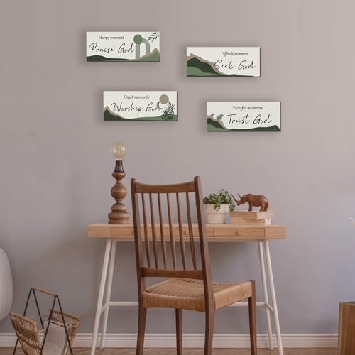 ONIZHITY 4 Pcs Green Boho Wall Art Bible Verse Inspirational Bohemian Wall Decor Rustic Christian Sign for Home Bathroom Office Bedroom Living Room (10x4) - color: Green Boho