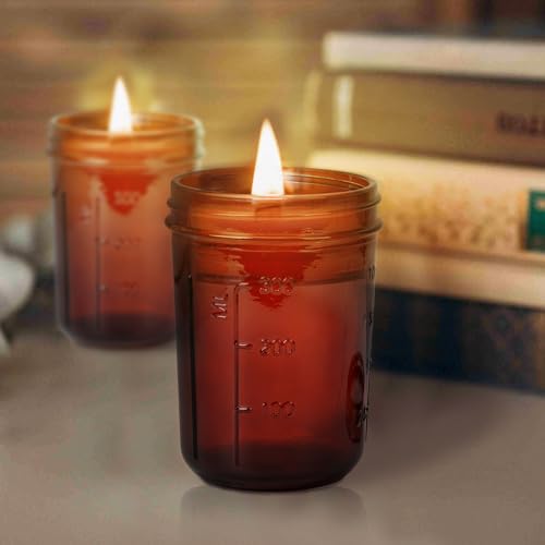 KORCCI Amber Glass Mason Jars 16oz - 6 Pcs Wide Mouth Mason Jars With Lids And Bands. Empty Candle Jar, Food Storage Containers, Canning Jar For Canning, Fermenting, Pickling, Jar Décor.
