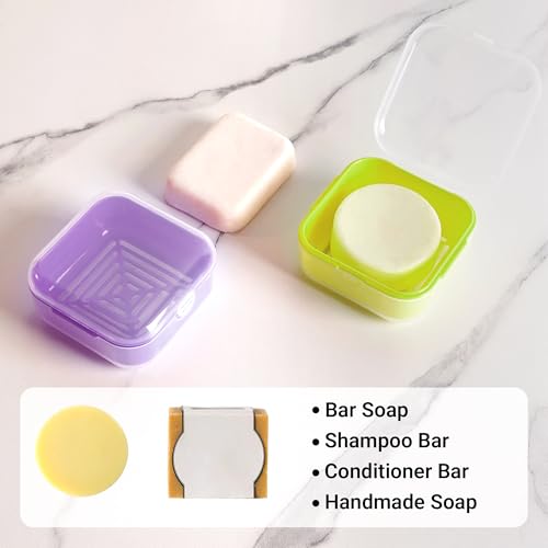 Adorila Soap-dishes 2 Pack, Small Travel Plastic Soap Case with Lid, Leak-Proof Soap Container, Square Green, Purple - color: Lime Green+purple