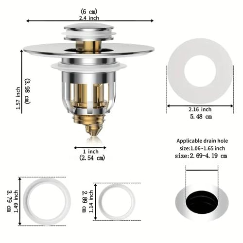 2-in-1 Bathroom Sink Stopper: Easy Installation, Anti-Clogging, Rapid Drainage, Durable Polished Chrome & Premium Brass Construction - Fits 99% US Standard Drains (1.06"-1.65") - Dual Function Design