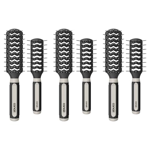 Conair Salon Results 6-Piece Hairbrush Set - Travel Hair Brush - Hairbrushes for All Hair Types - curly hair brush - hairbrush - detangler brush - 3 Travel size + 3 Full-size Brushes, Black - color: Black, size: 6 Count