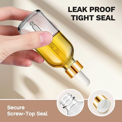 Bumobum 2 Pack, 2 oz Golden Cap Clear Glass Eye Dropper Bottle with Labels and Funnel, Leakproof Tincture Bottle with Measured Dropper for Essential Oils Bottles - color: Clear Golden Cap