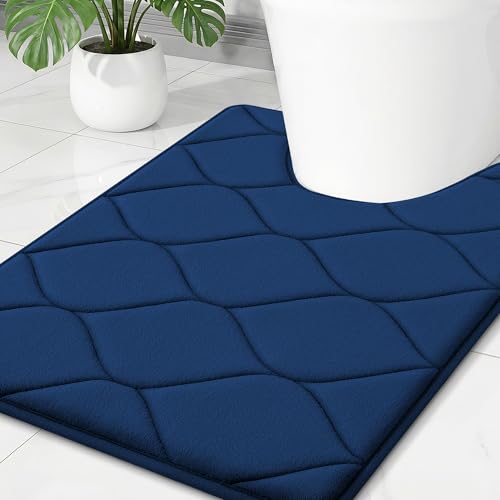 Smiry Memory Foam U-Shaped Toilet Mat 24"x20", Ultra Soft Non-Slip Bathroom Floor Mat, Water Absorbent & Machine Washable Commode Contour Rug for Toilet Home Decor, Navy Blue - color: Navy Blue, size: 24"x20" Contour Rug
