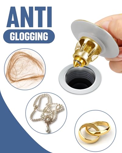Tgosomt Bathroom Sink Stopper 2 Pack, Bathroom Sink Drain Strainer, Revolutionary Bathroom Accessories and Essentials (Brushed Gold) - color: Brushed Gold, size: 2 Pack