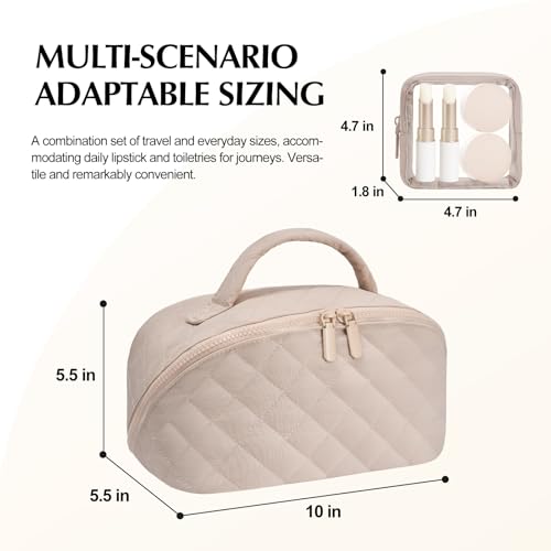 honitty Makeup Bag, Quilted Makeup Bag, Puffy Travel Make up Bags, Cosmetic Organizer Bag, Waterproof Toiletry Bag for Women - color: Khaki