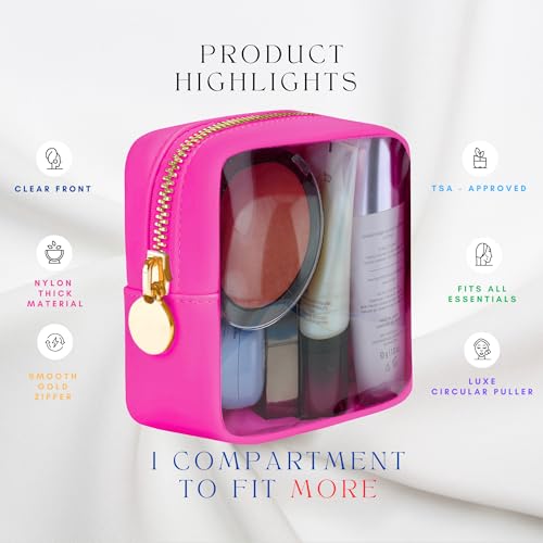 DANCOUR Clear Mini Makeup Bag for Purse Small Cosmetic Pouch Travel Case Transparent Toiletry Organizer Portable Clear Pouch Hot Pink - color: Hot Pink, style: Mini