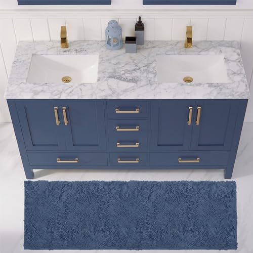 LuxUrux 2-Piece Bathroom Rug Set – Plush Chenille Runner & U-Shaped Toilet Mat, Soft, Absorbent & Non-Slip Design (20x20 U & 27x47 inches, Medium Blue) - color: Medium Blue, size: 2 Piece Set - X Large