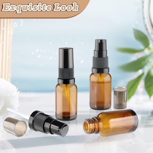 12 Pcs Amber Glass Pump Bottle Refillable Lotion Foundation Container Cosmetic Dispenser with Press Pump for Essence Lotion Travel - 15ml/0.5oz - size: 15 ml