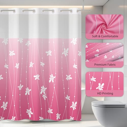 No Hook Shower Curtain with Snap-in Liner, Pink Ombre Bathroom Shower Curtains with Liner Set, Waterproof & Washable, Mesh Top Window, 71" W x 86" L - color: 02 Ombre - Pink, size: 71"W x 86"L (Pack of 1)