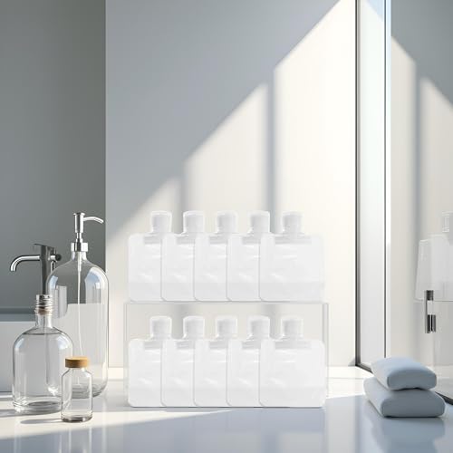 10Pcs Transparent Portable Fluid Packing Bags,New Travel Size Refillable Empty Squeeze Pouch, Premium Clear Travel Pouches for Toiletry, Lotion Shampoo Shower Gel Squeezable Bags (30ml),Bag and Cases