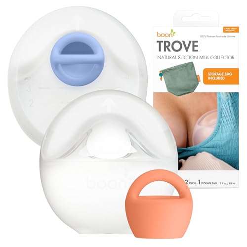 Boon Trove Silicone Manual Breast Pump Set - Hands Free Breast Milk Collector - Includes Polyester Travel Pouch - Breastfeeding Essentials - 2 Count - style: 2 Count w/ Travel Pouch