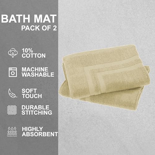 GOLD TEXTILES Premium Sand Bath Mat - 2 Pack 22x34 Inches - Not a Bathroom Rug - 100% Ring Spun Cotton - Highly Absorbent & Non Slip Shower Bathroom Floor Mat Towel - Machine Washable - color: Sand, size: 2 Pack 22x34