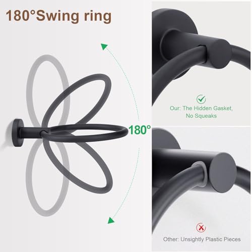 4-Piece Matte Black Bathroom Accessories Hardware Set,Include Double Post Pivoting Toilet Paper Holder,Towel Ring and 2 Towel Hooks - color: Matte Black a