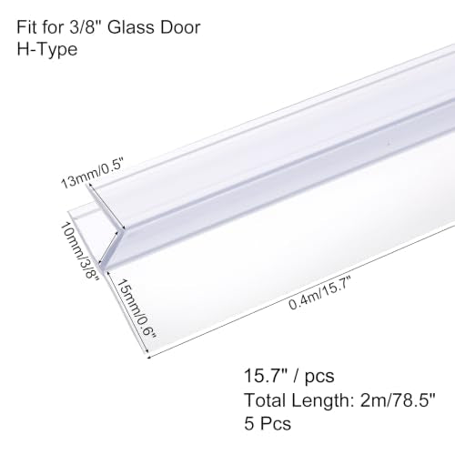 uxcell Shower Door Side Seal, H-Type Shower Door Sweep for 3/8" Glass 78.5" Long (15.7" x 5 Pcs), 3 Section Segmented Frameless Glass Door Seal Strip, Stop Shower Leaks, Clear - size: 3/8" Glass 78.5" Long