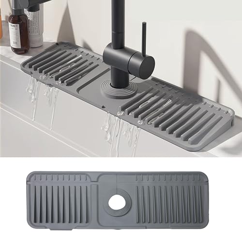 STARGAZ Silicone Faucet Mat for Kitchen Sink,Faucet Draining Mat,Sink Back Splash Guard,Kitchen Rubber Mat,Bathroom Sink Faucet Mat,Soap Dish,Silicone Sink Protector(Grey,17.7”×5.5”) - color: Gray, size: 17.7”×5.5”