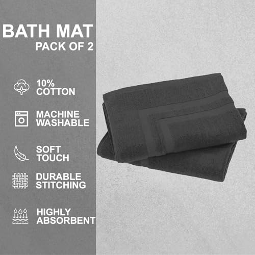 GOLD TEXTILES Premium Grey Bath Mat - 2 Pack 22x34 Inches - Not a Bathroom Rug - 100% Ring Spun Cotton - Highly Absorbent & Non Slip Shower Bathroom Floor Mat Towel - Machine Washable - color: Grey, size: 2 Pack 22x34