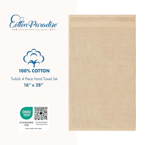 Cotton Paradise 100% Cotton Turkish Towel Set, Soft Absorbent Quick Dry, 4 Piece Hand Towel Set, Beige - color: Beige, size: 4 PC SET (16x28")