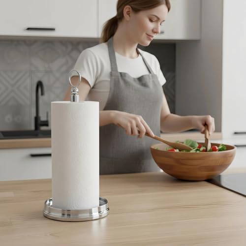 KASUNTO Paper Towel Holder (with Heavy Weighted Base) Steel Paper Holder countertop，Black Paper Towel Holder for Kitchen Countertops, Bars & Dining Tables,Fits Standard & Jumbo Rolls,Chrome - color: Poilshed Chrome