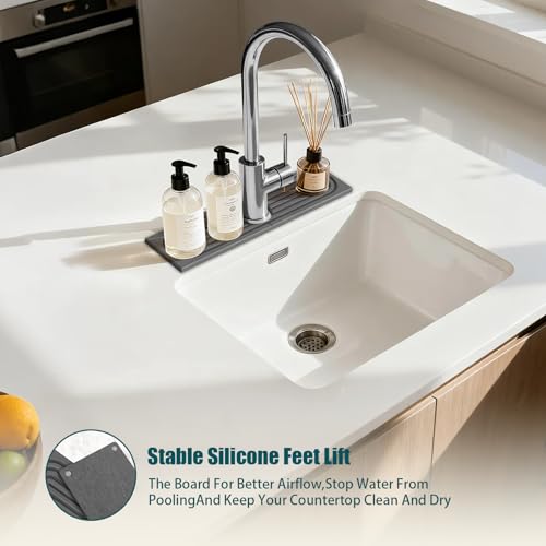 2 PCS Diatomite Stone Faucet Mat for Kitchen Sink, Dark Grey, Quick Drying Water Absorbing Pad, Sink Splash Guard & Protector for Kitchen and Bathroom Counter (Gray-Short) - color: Gray-Short